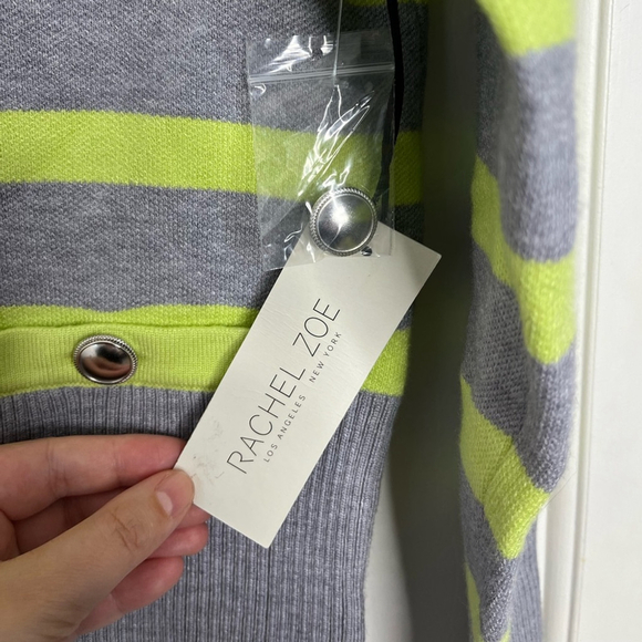 NWT Rachel Zoe Stripe Silver Button Cardigan S Grey Green - Picture 6 of 10